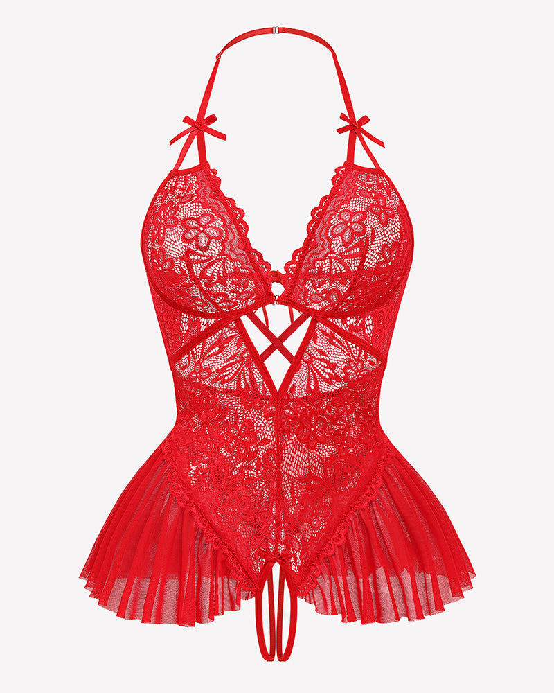 Lace Bodysuit V Neck Sleepwear One Piece