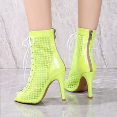 Women's Green Customized Dance Heels Rubber Sole Peep Toe Lace-up JazShoes Dance Boots