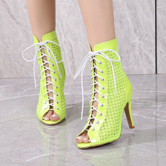 Women's Green Customized Dance Heels Rubber Sole Peep Toe Lace-up JazShoes Dance Boots