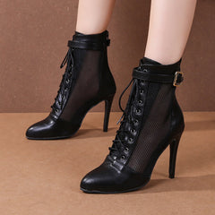 Women's Black 11cm Heels Rubber Lace-up JazShoes Dance Boots