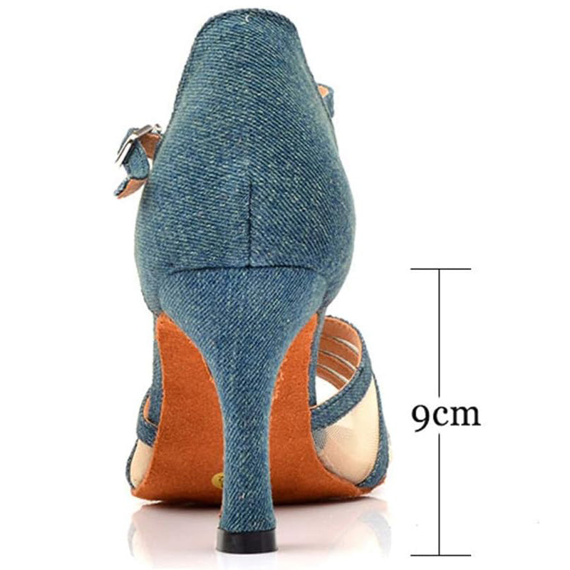 Women's Blue Customized Heel Demin Latin Shoes Ballroom Dance Shoes