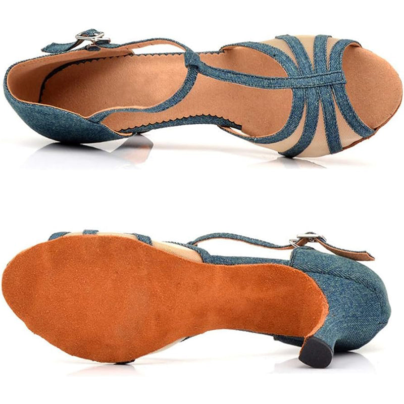Women's Blue Customized Heel Demin Latin Shoes Ballroom Dance Shoes