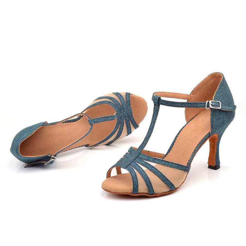 Women's Blue Customized Heel Demin Latin Shoes Ballroom Dance Shoes