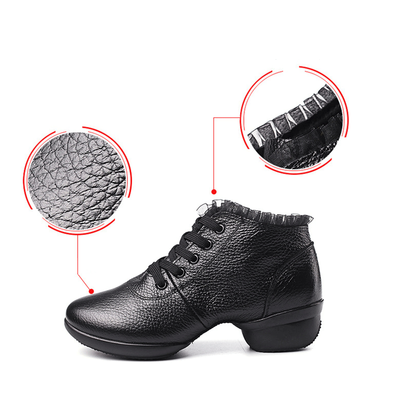Women's Leather Lace-up 4cm Heel Dance Sneakers Practice Dance Shoes JazDance