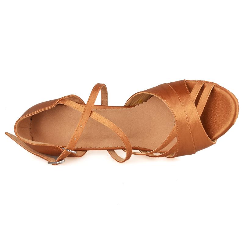 Women's Brown Satin Customized Heel Ballroom Latin Dance Shoes