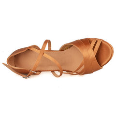 Women's Brown Satin Customized Heel Ballroom Latin Dance Shoes