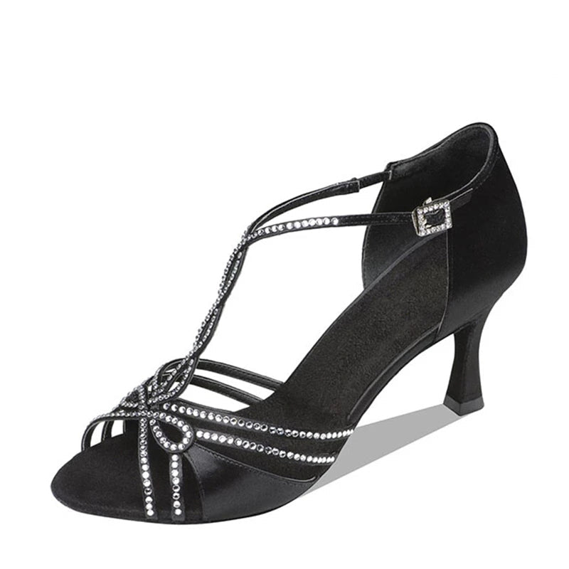 Women's Customized Heel Open Toe Strappy Dance Heels With Crystals