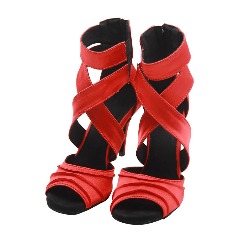 Women's Satin Customized Heel Dance Boots Salsa Dancing Shoes
