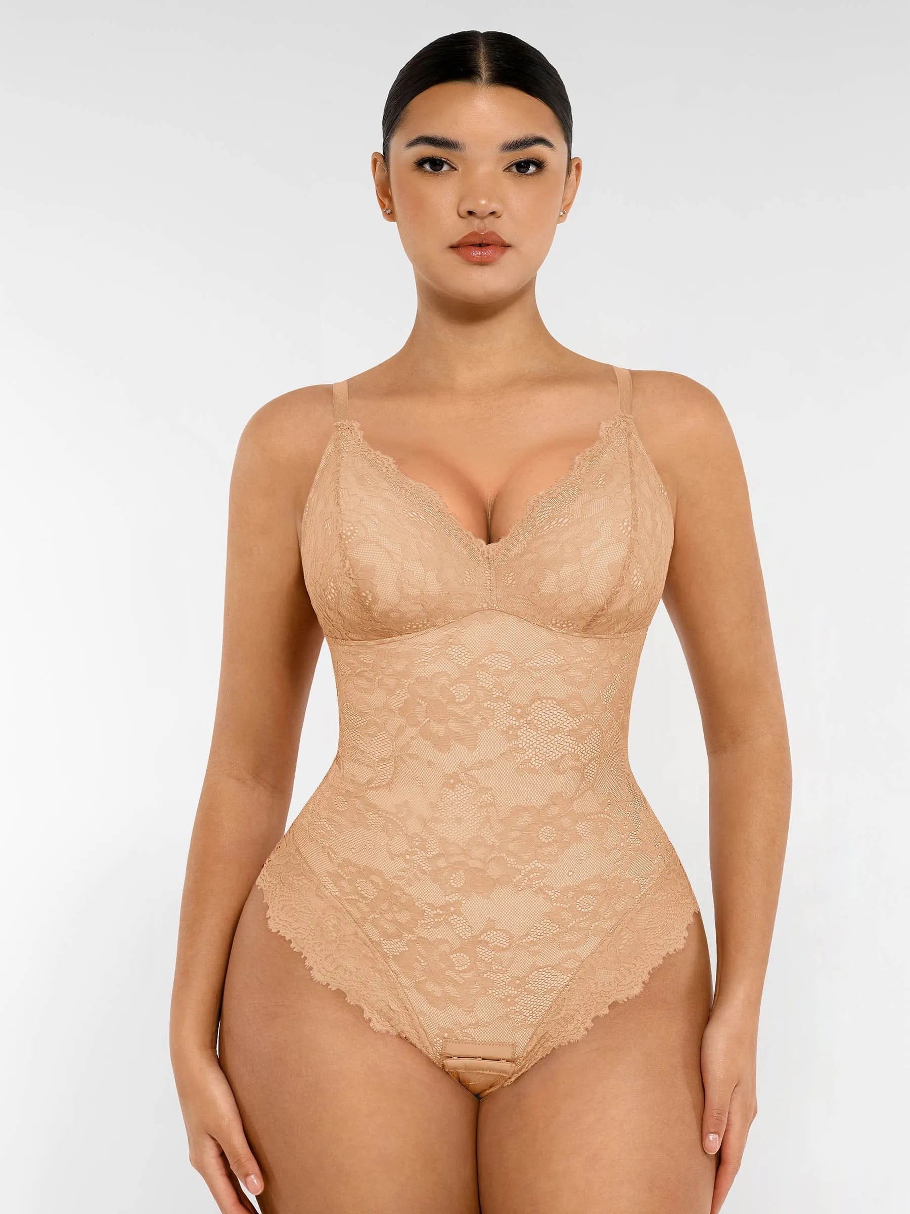 Feelingirl Lace V Neck Full Bodysuit Shapewear