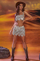 Sparkly Silver Two Piece Set - Mini Skirt & Disco Bra Top