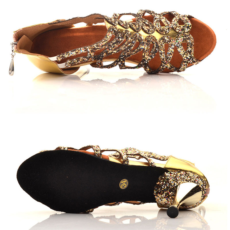 Women's Gold Leatherette 8.5cm Heels Dance Boots Salsa Dance Shoes
