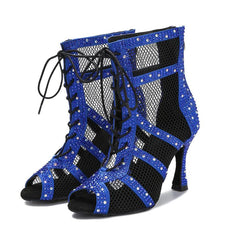 Women's Satin Rhinestone Customized Heels Dance Boots JazSalsa Dance Shoes