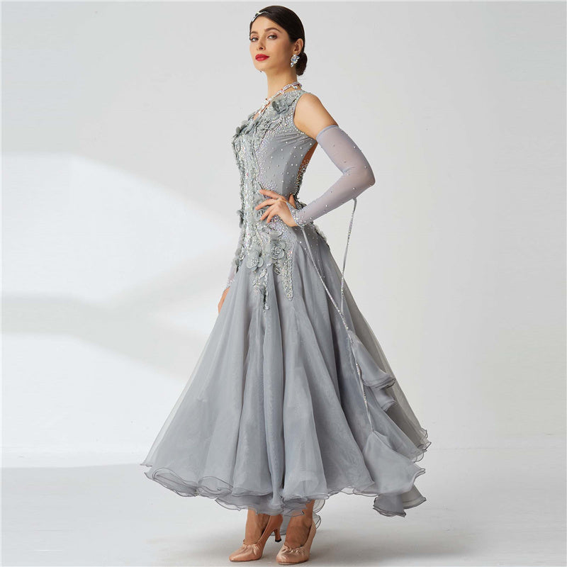 YUN Customisable-Women's Sleeveless Applique with DiamonWaltModern Ballroom Dance Dress Competition Dresses
