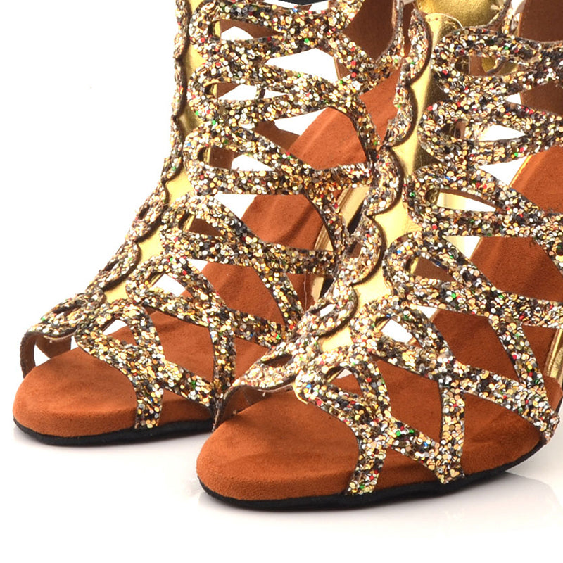 Women's Gold Leatherette 8.5cm Heels Dance Boots Salsa Dance Shoes