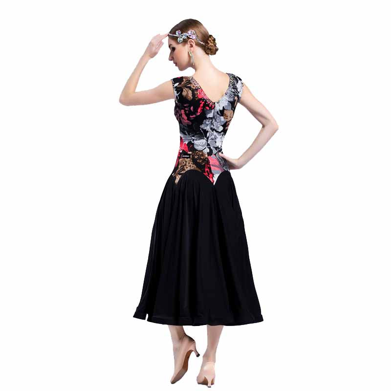 YUN Customisable-Women's Sleeveless Floral Print Dress For Ballroom Dancing Smooth Dress