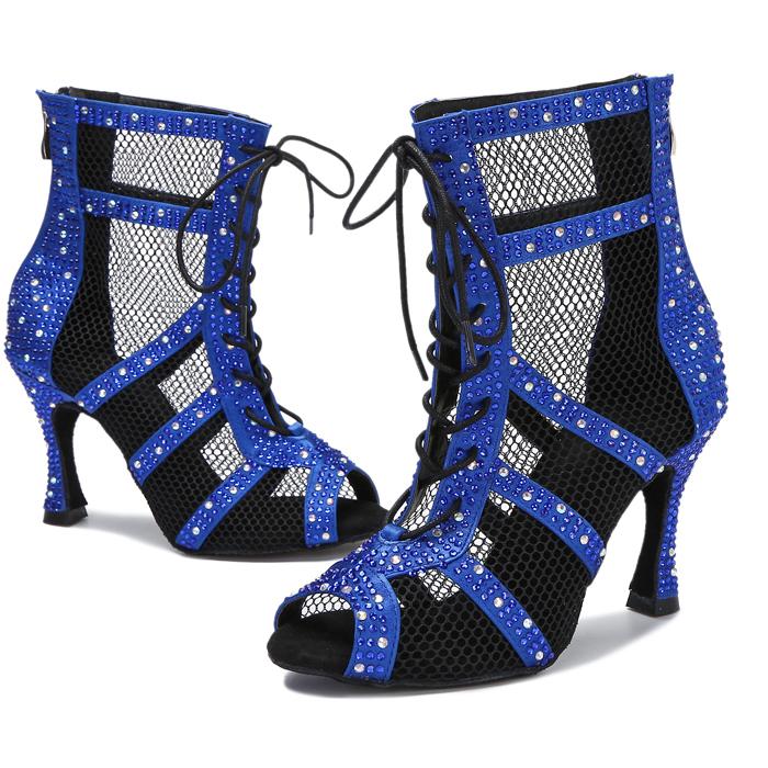 Women's Satin Rhinestone Customized Heels Dance Boots JazSalsa Dance Shoes