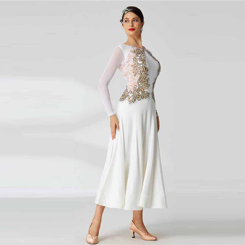 YUN Customisable-Women's Long Sleeve Lace DiamonDress For Ballroom Dancing Smooth Dress