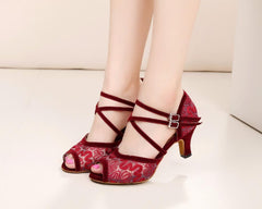 Women's Lace Customized Heel Salsa Latin Dance Shoes Ballroom Dance Shoes