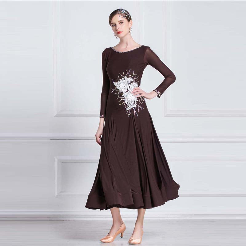 YUN Customisable-Women's Long Sleeve Applique with DiamonWaltModern Ballroom Dance Dress