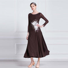 YUN Customisable-Women's Long Sleeve Applique with DiamonWaltModern Ballroom Dance Dress