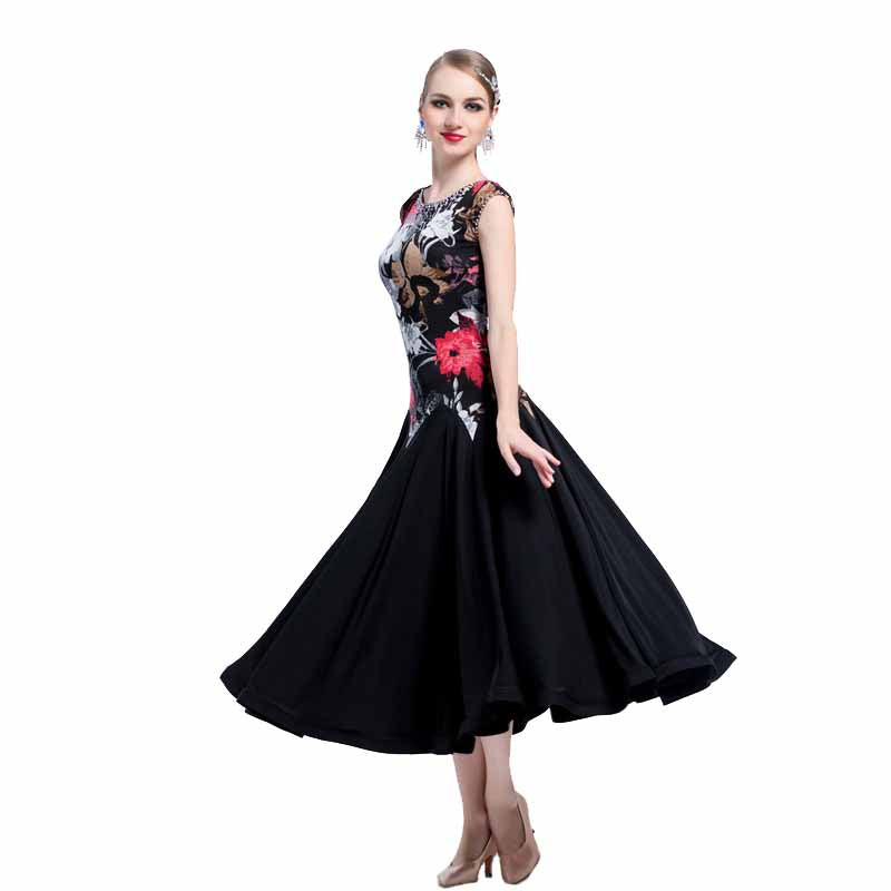 YUN Customisable-Women's Sleeveless Floral Print Dress For Ballroom Dancing Smooth Dress