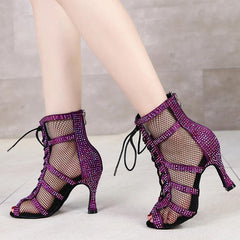 Women's Satin Customized Heel Latin Shoes Dance Boots Ballroom Dance Shoes