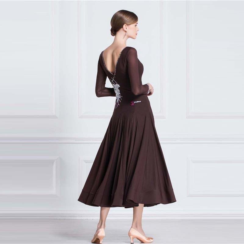 YUN Customisable-Women's Long Sleeve Applique with DiamonWaltModern Ballroom Dance Dress