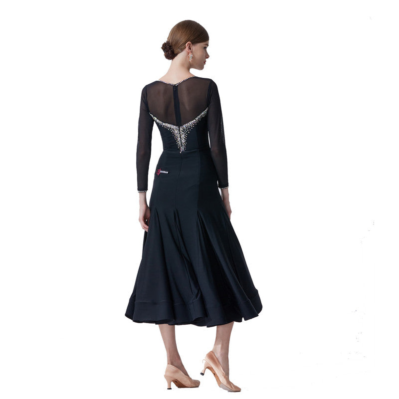 YUN Customisable-Women's Long Sleeve Mesh DiamonDress For Ballroom Dancing standard/Smooth Dress