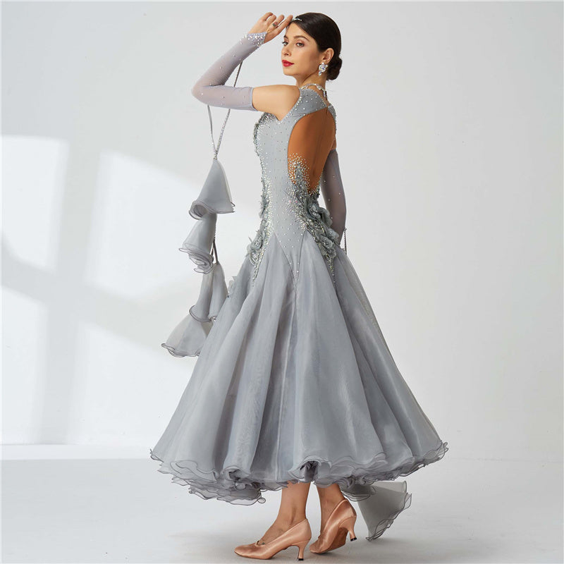YUN Customisable-Women's Sleeveless Applique with DiamonWaltModern Ballroom Dance Dress Competition Dresses