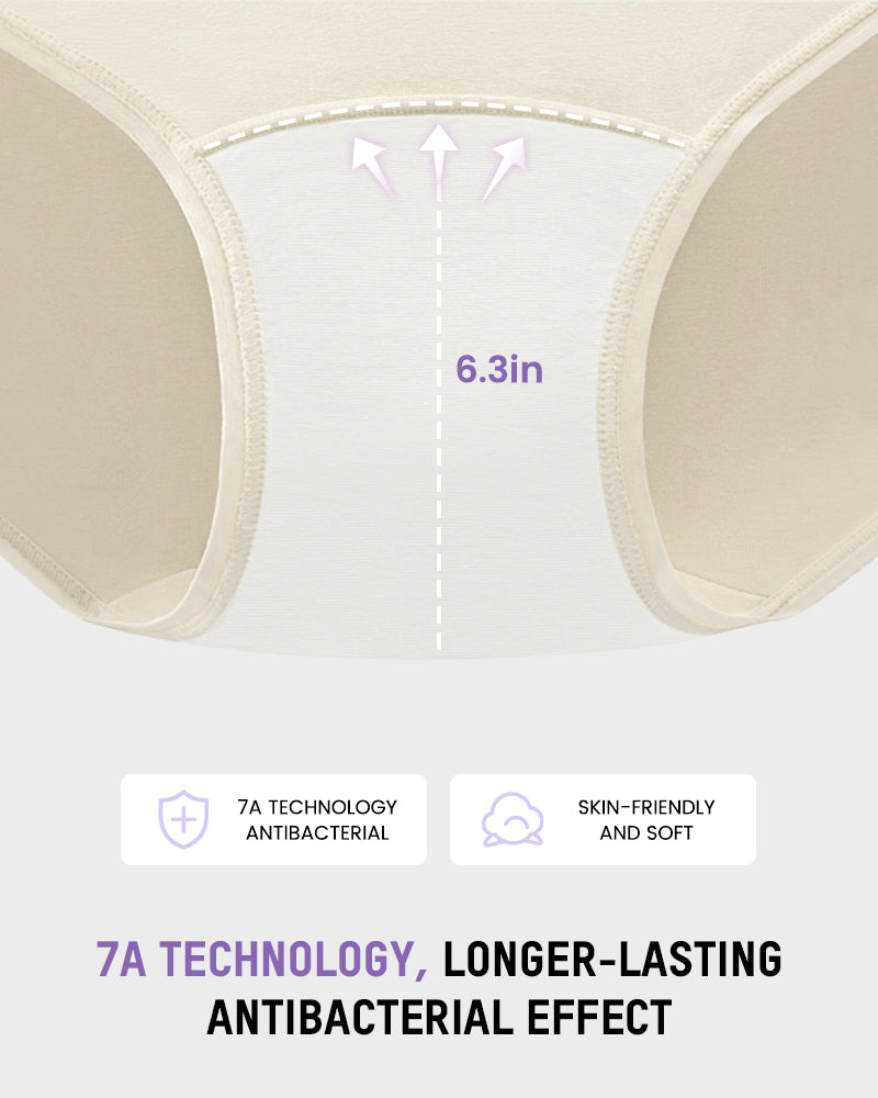 High-Waist Cotton Briefs with Extended Gusset & Antibacterial Lining (4 Pack)