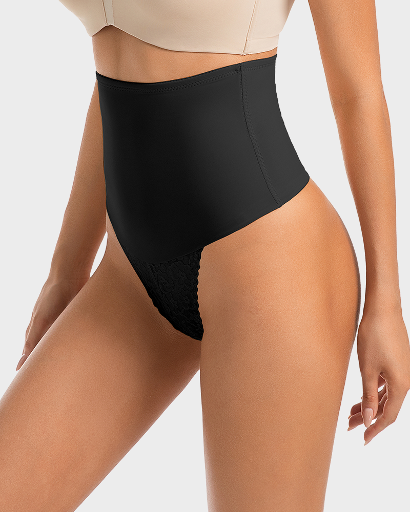 High-Waisted Seamless Lace Sculpt Shapewear Thong (2 Pack)
