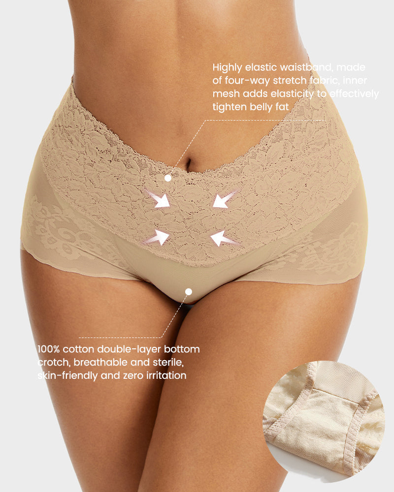 High Waist Lace V-Cut Breathable Shaping Panties (3 Pack)