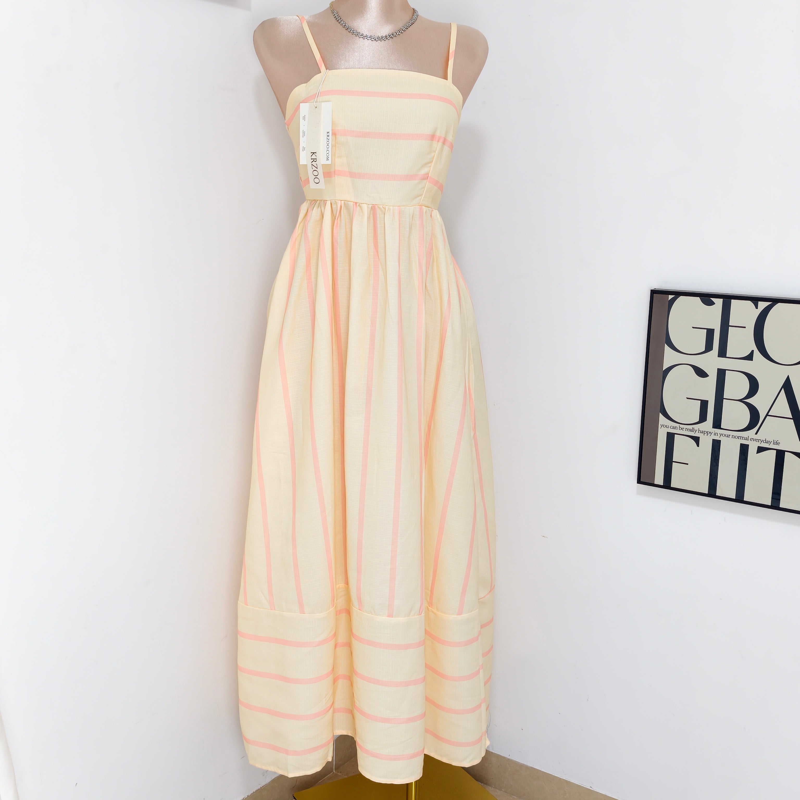 Striped halter-neck backless dress