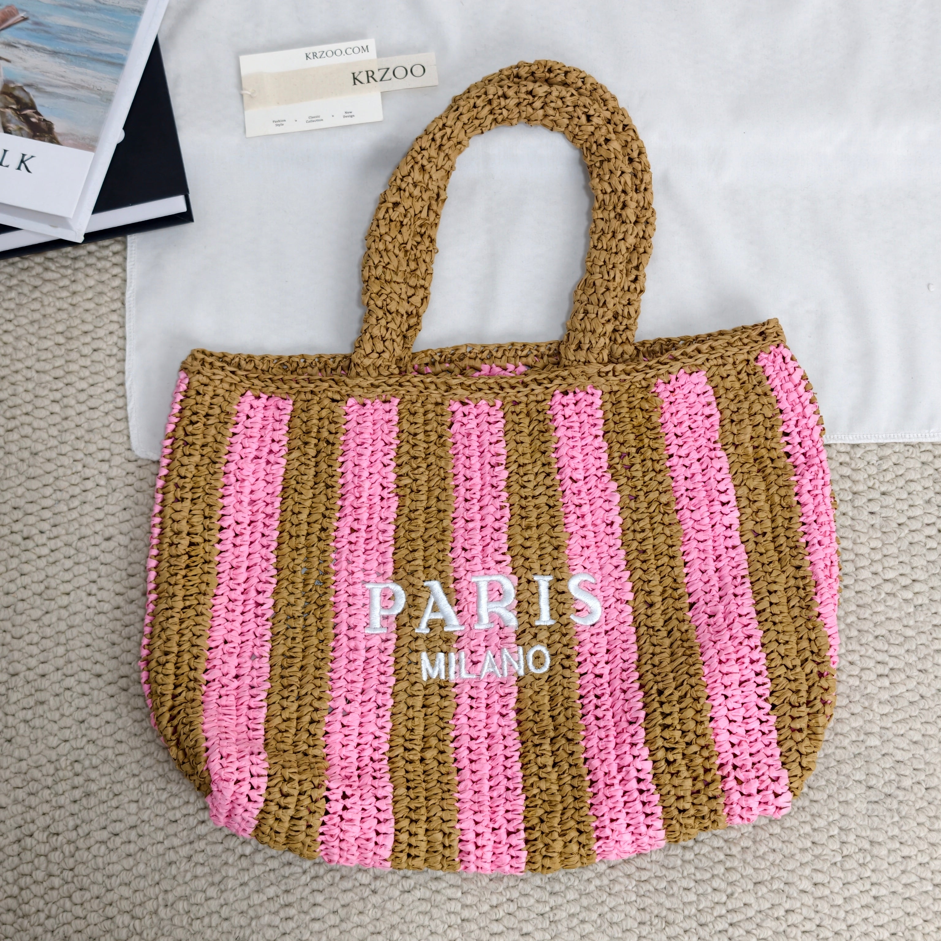 Woven basket tote bag for carrying