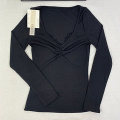 Ruffled knot V-neck base shirt