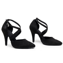 Women's 10cm Heel Velvet Dance Heels Ballroom Dance Shoes