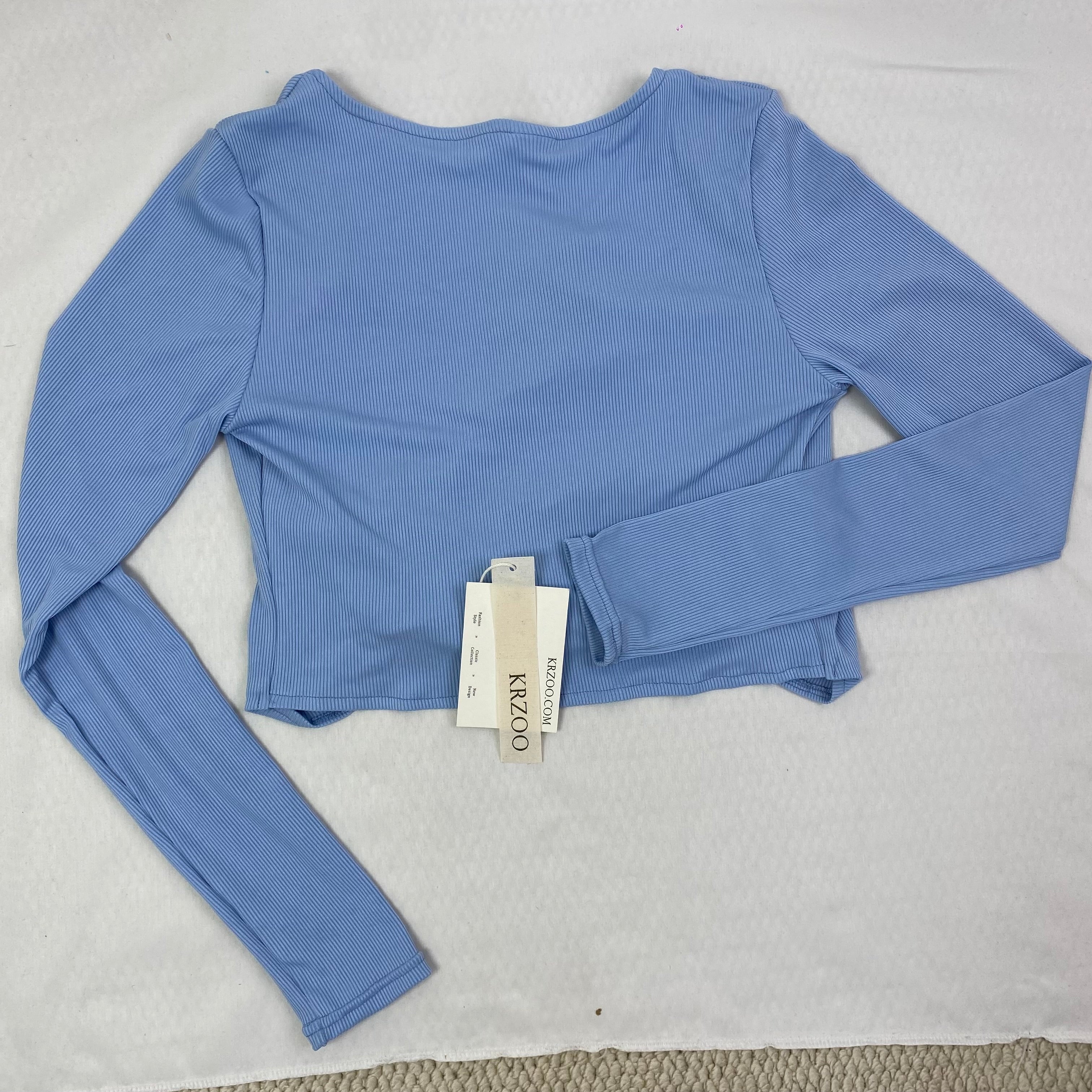 Solid-color V-neck strap long-sleeved top