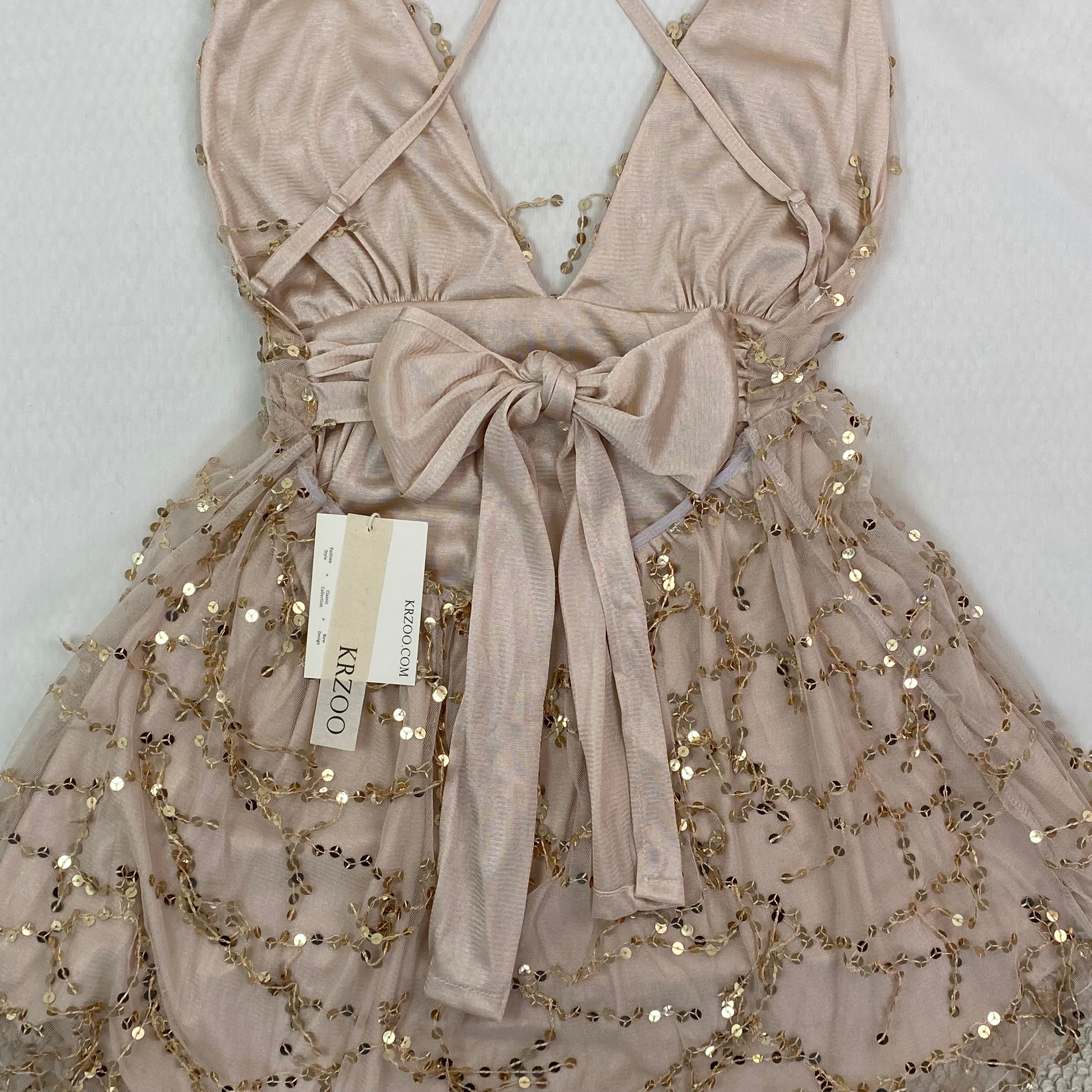sequined deep V-neck backless short dress