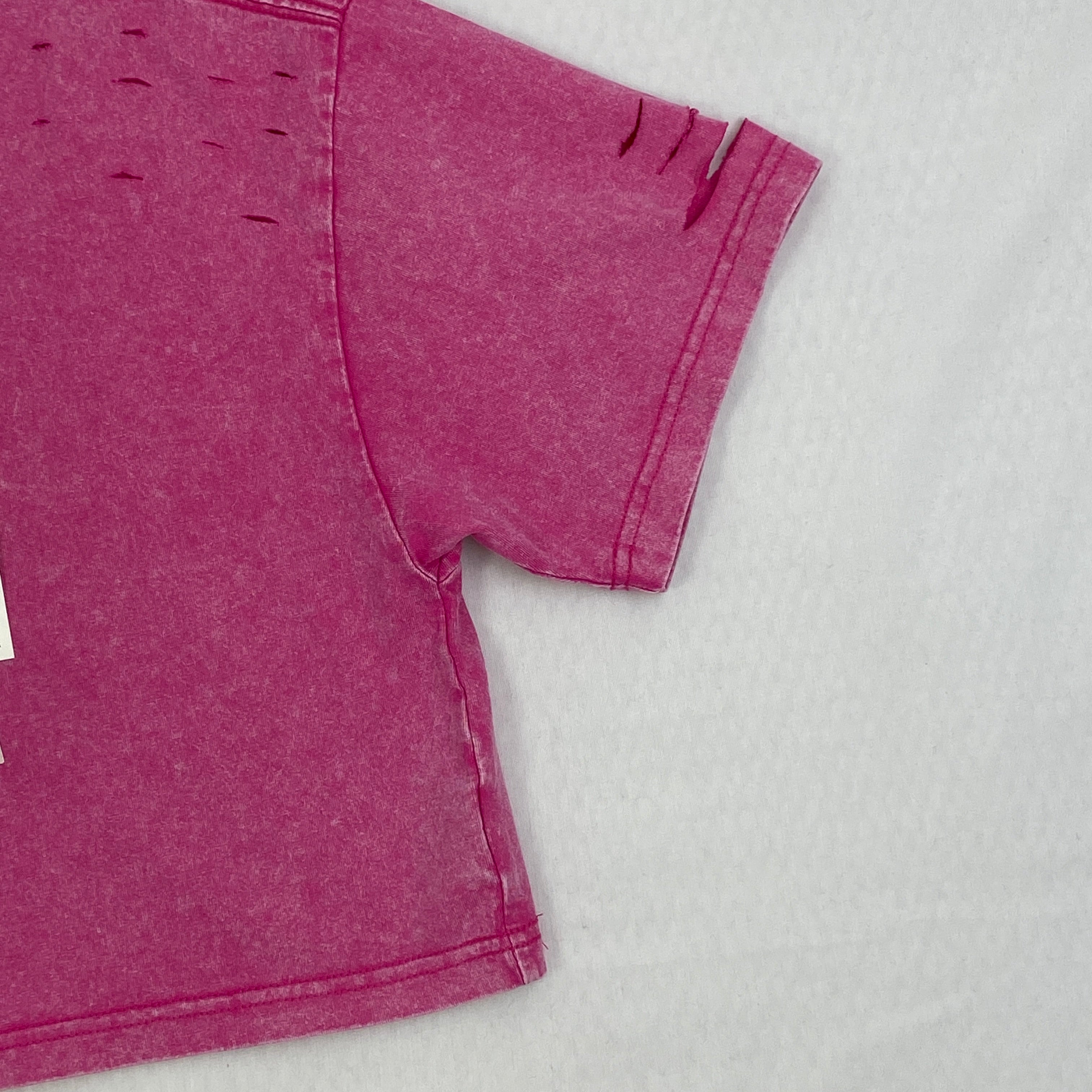 Washed and distressed cotton short-sleeved t-shirt