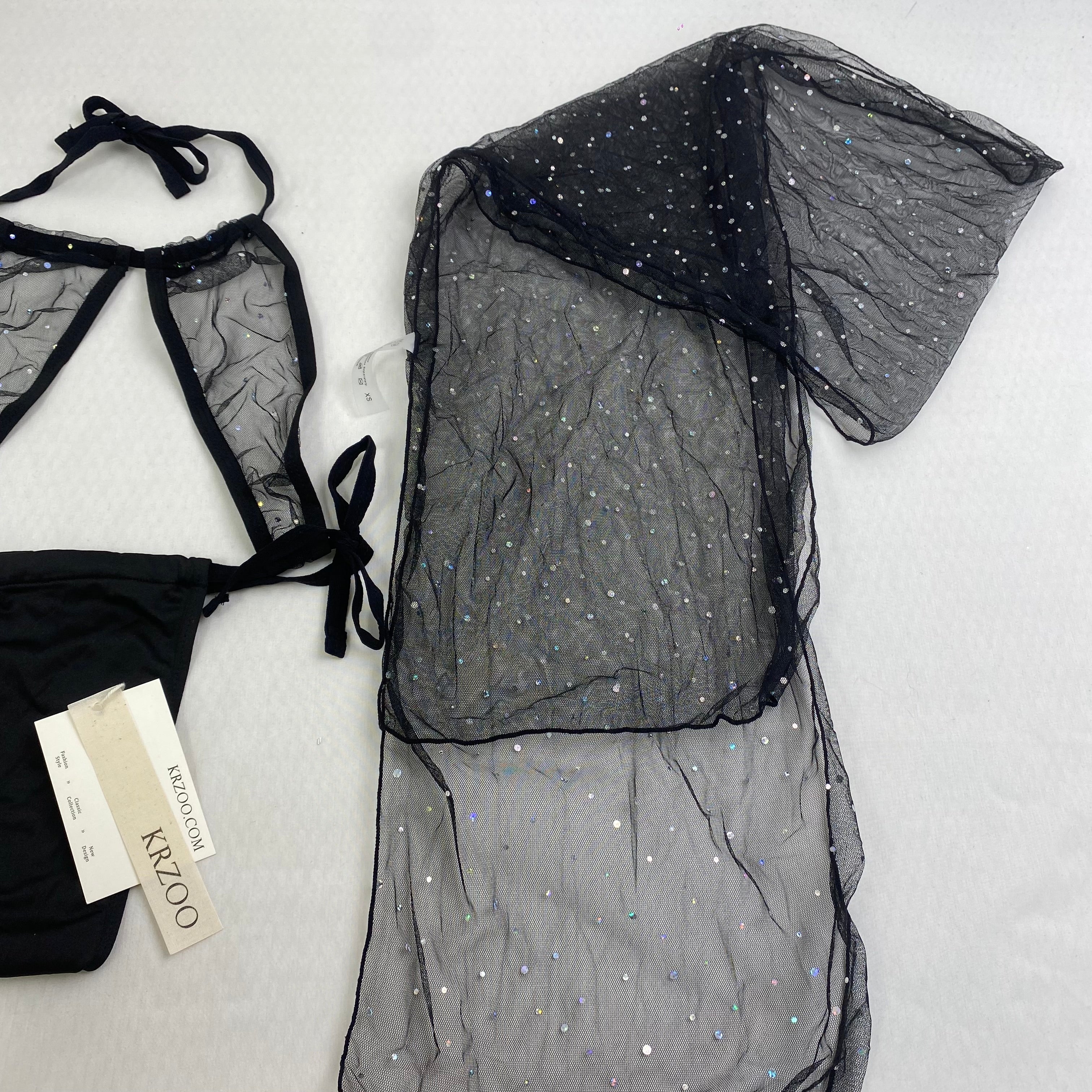 Perspective lace sheer neckless lingerie set