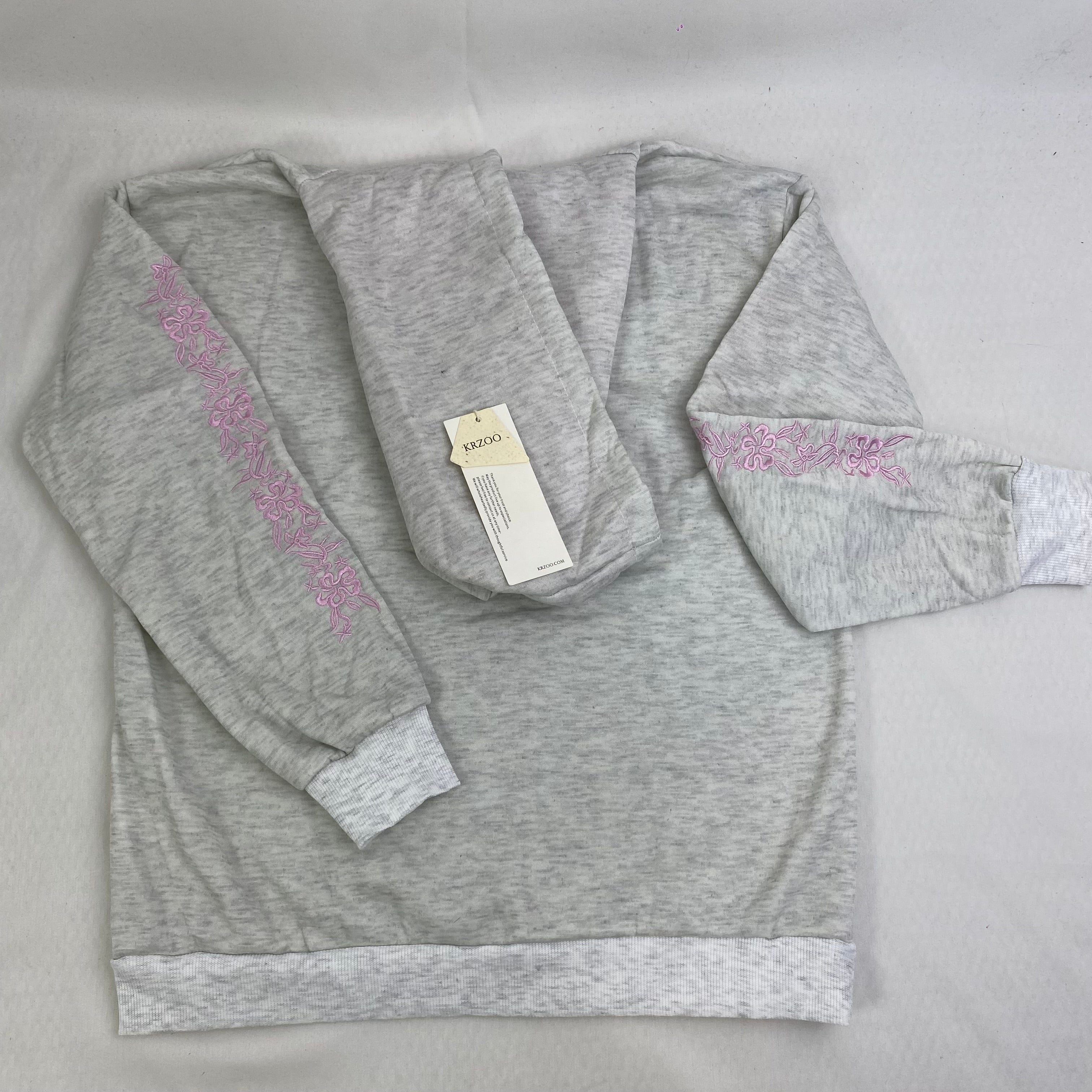 Flower embroidery long-sleeved casual hoodie