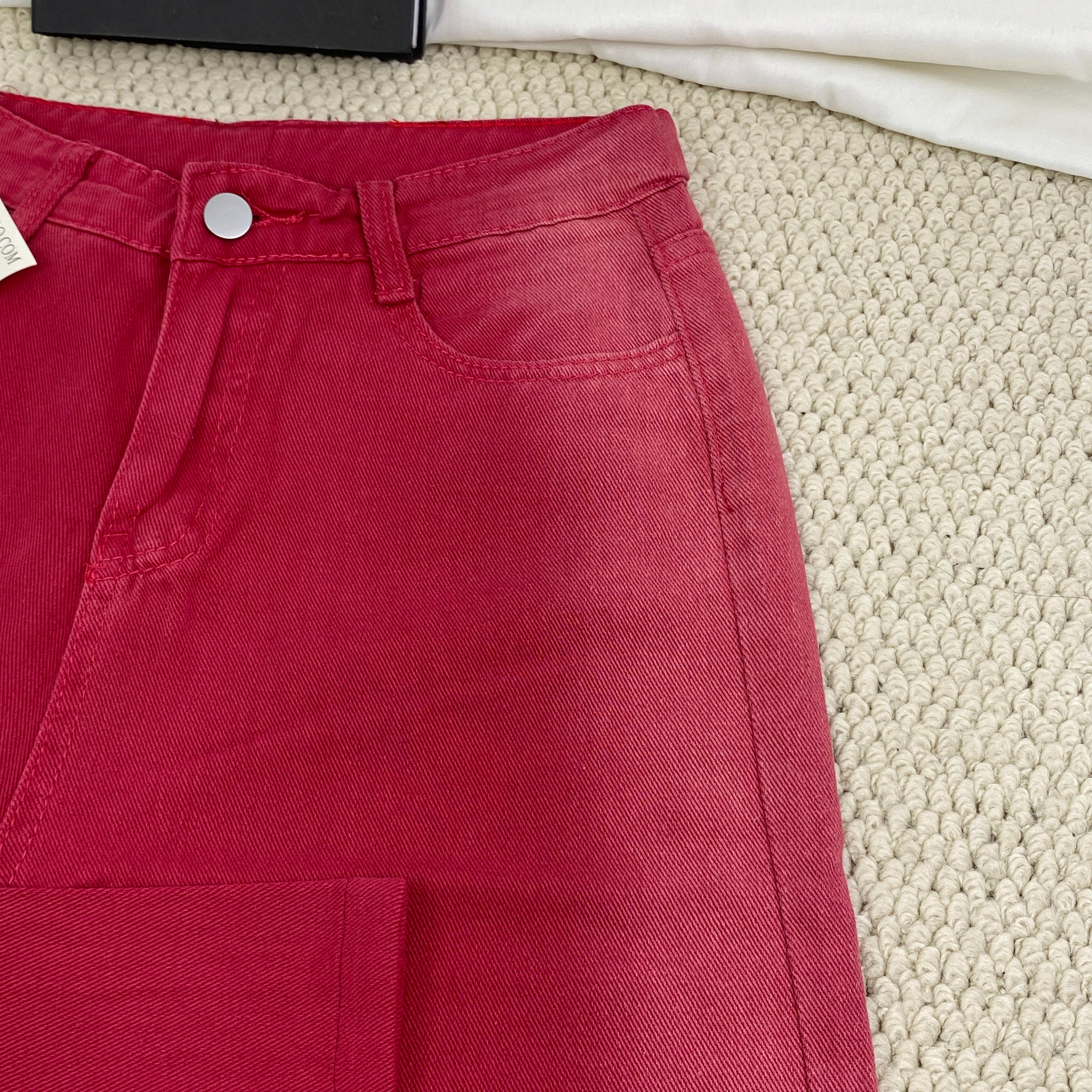 Heavy-duty gradient red stripe denim wide-leg pants