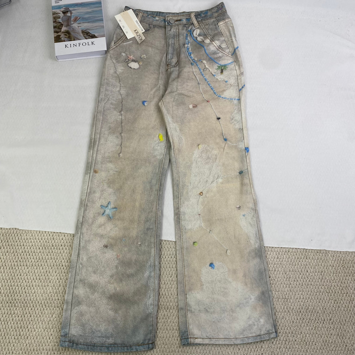 3D Printed Straight Wash Denim Pants