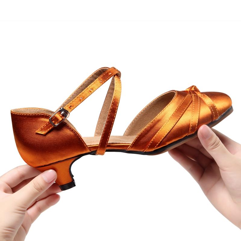 Women's Bronze Satin Customized Heel Closed Toe Ballroom Dance Shoes Modern Dance Shoes