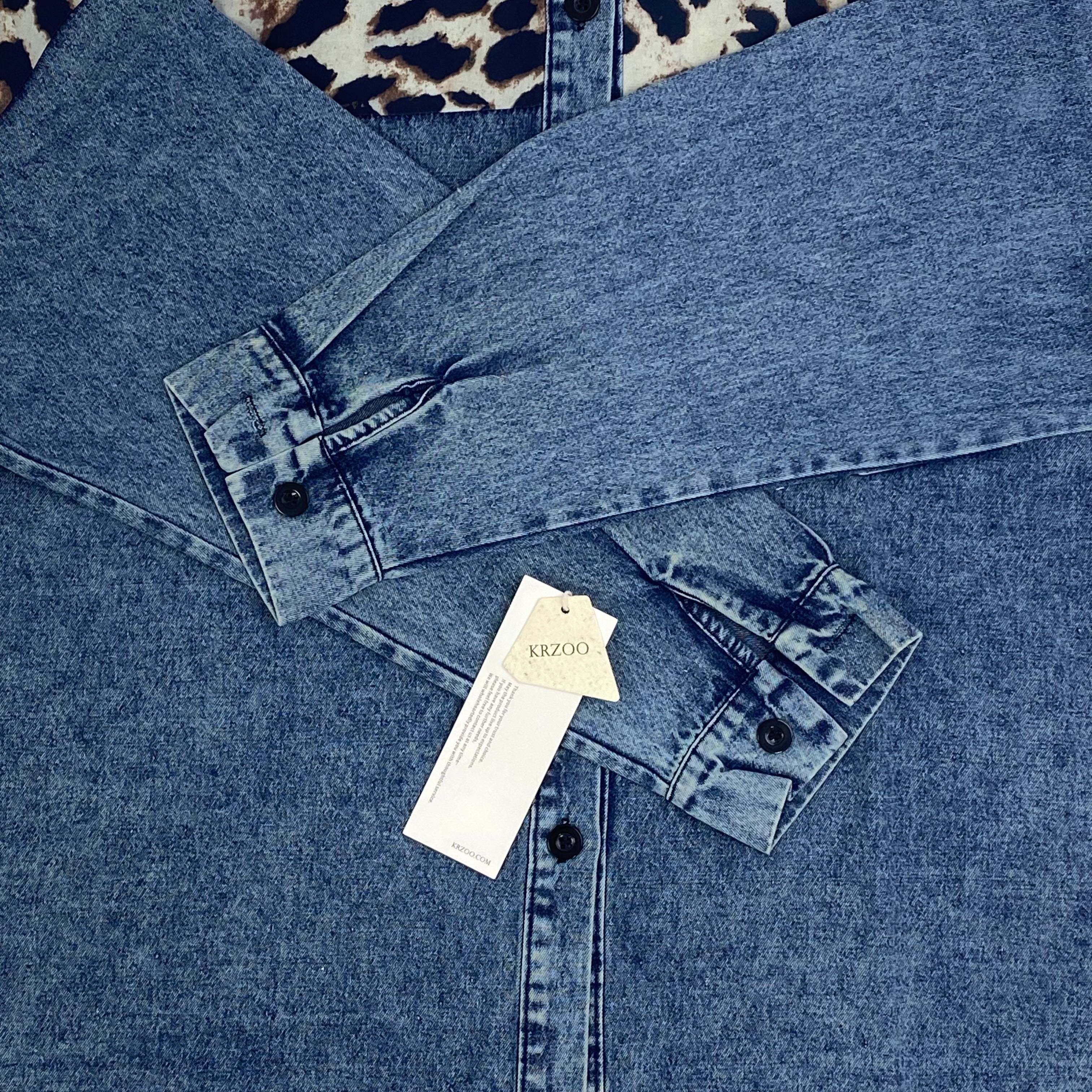 Leopard-printed multi-color denim blazer