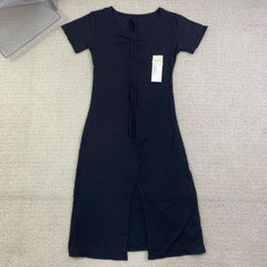 V-neck drawstring ruffled dress