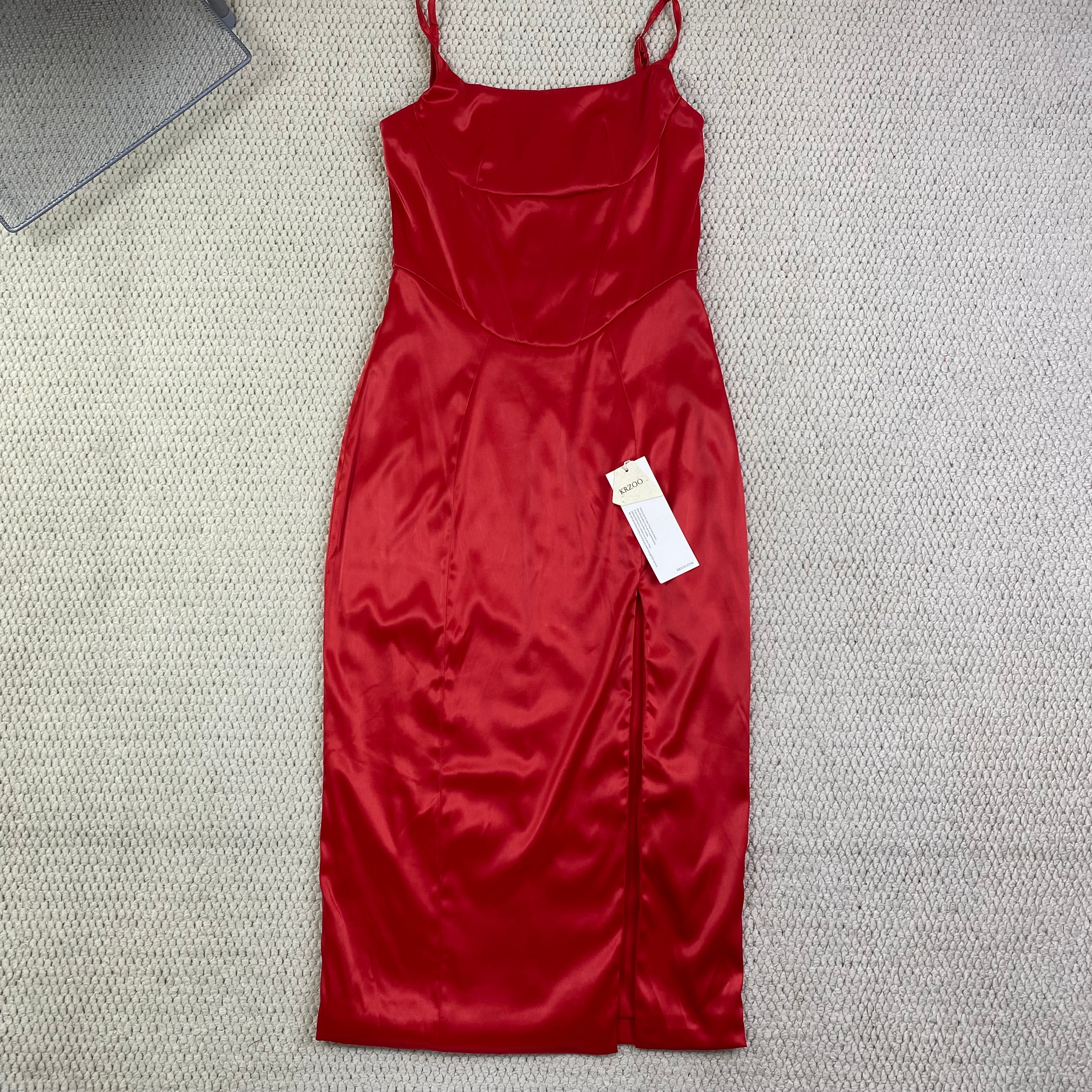 High-cut square-neck satin dress