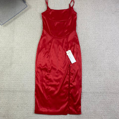 High-cut square-neck satin dress