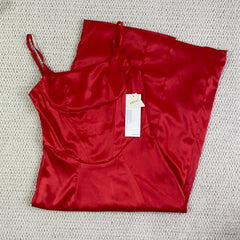 High-cut square-neck satin dress