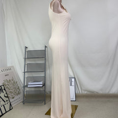 Single-shoulder pleated solid-color dress